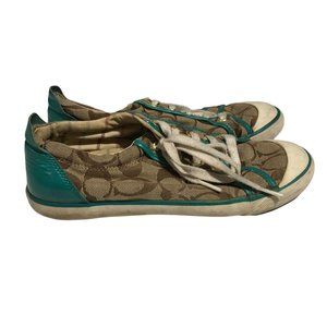 Coach Womens Barrett Canvas Monogram Sneaker Brown Green Size 8